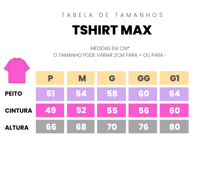 Tabela Medida Max Tshirt
